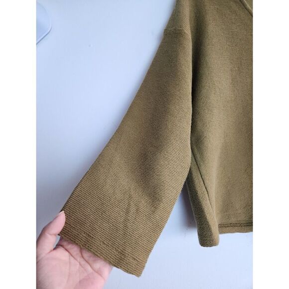 Madewell Texture & Thread Olive Green 100% Cotton Tie Front Top size Large - Picture 5 of 9
